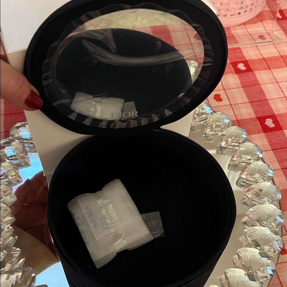 Dior Black Velvet Round Accessory Case with Silver Logo - Picture 5 of 7